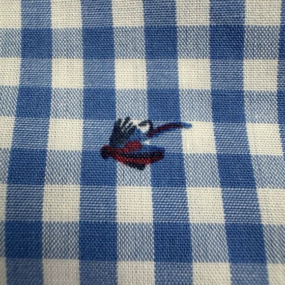 Chaps Shirt Men XXL Blue Gingham Check Short Sleeve Fly Fishing Print Easy Care - Picture 4 of 11